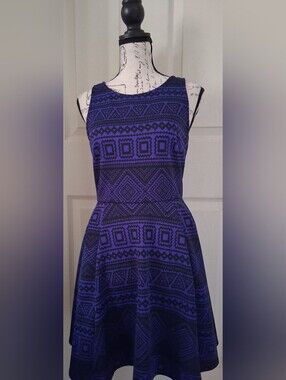 Dee Elle Purple and Black Sleeveless Fit-and-Flare Dress